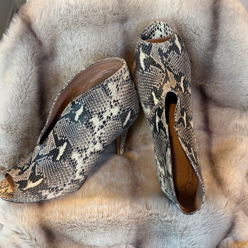 Halogen Snakeskin Peep-Toe Heels